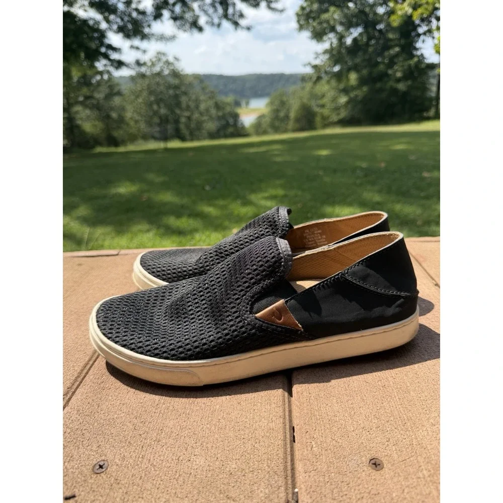 Olukai Pehuea Womens 8 Black Mesh Slip On Sneakers 20271-4040 Casual Shoes